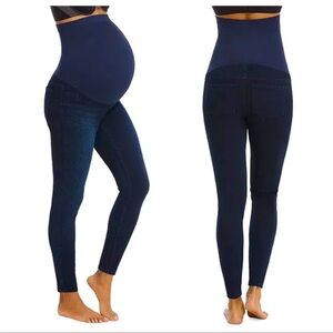 Spanx Mama Jean-Ish Maternity Full Belly Coverage Denim Leggings In Blue Size L